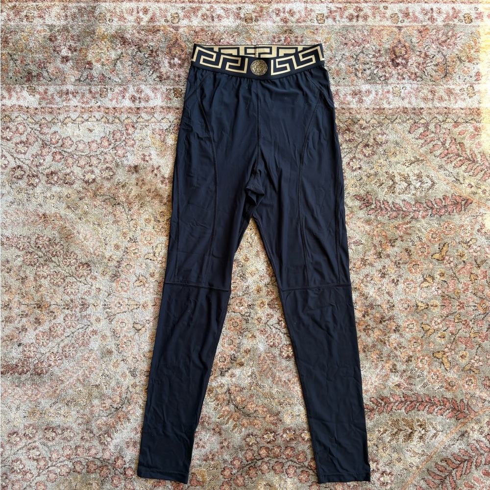 Versace Medusa Black Leggings with Gold Geometric Waistband Size Small - Picture 5 of 10